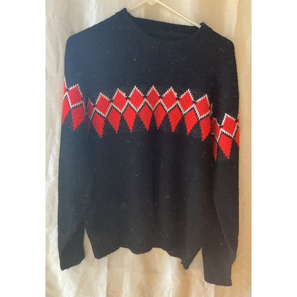 Vintage Swiss‎ Design by Hansi Red Black White Ski Sweater